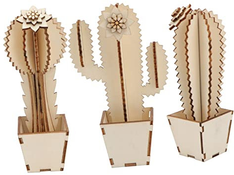 Gogogmee 3pcs Wooden Cactus Ornaments Home Decor Decorative Home Accessories for Cacti