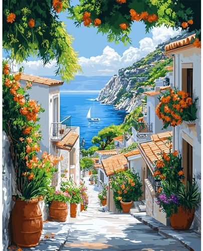 DAERLE Malen nach Zahlen für Erwachsene Ohne Rahmen, Schöne Aussicht auf die Stadt am See, Einfaches DIY Paint by Numbers Landschaft, Acrylfarben Handgemalt Ölgemälde Leinwand für Home Decor 40x50cm