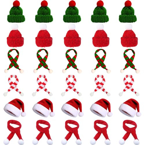 Scinzene 30 Stück Kleine Weihnachtsmützen, Mini Weihnachtsmützen, Weihnachtsmütze, Weihnachtsmützen, Likörflaschen Weihnachten, Wichtelmütze, Nikolausmütze, Wichtelmütze