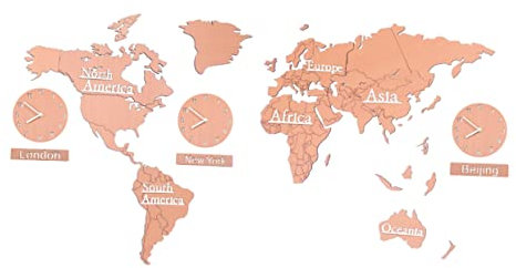 Ciieeo Weltkarte Uhr Weltzeit-Hängeuhr Wanduhr Weltuhr Weltkarte wanddeko World map Wall Decoration Weltkarte Kunstuhr hängende Uhr Moderne wandkunst Umwelt freundliche MDF-Planken Brown