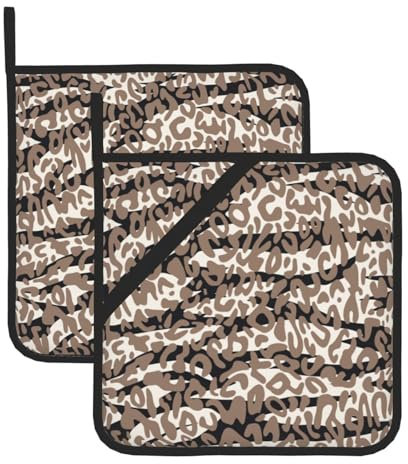 Pot Holder Set of 2,Leopard And Zebra Pattern Texture Heat Resistant Kitchen Potholders Hot Pad for Cooking,Baking and Barbecue