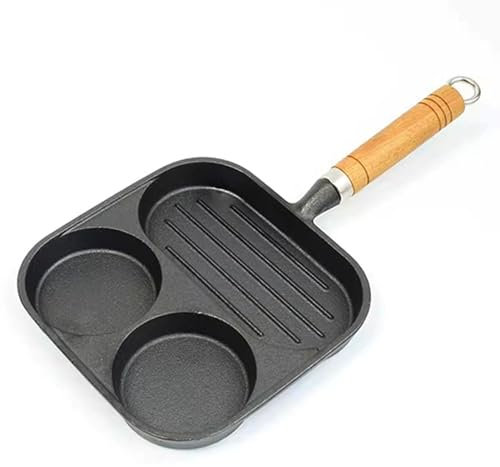 OFFAXE Poêle À Œufs en Fonte À 3 Trous, Marmite Multifonctionnelle pour Œufs Frits, Poêle à Crêpes, Enduite Poele a Pancakes Induction, Poêle à œufs pour Cuisinière en Fonte