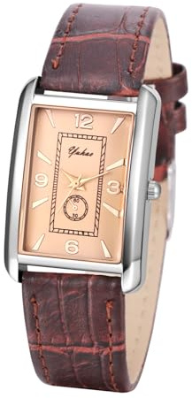 JewelryWe Paar Uhren Vintage Partner Freundschaft Leder Armband Uhr Analog Quarz Armbanduhr Klassische Rechteckige lässige Uhr mit Römischen Ziffern Zifferblatt Geschenk für Herren Damen