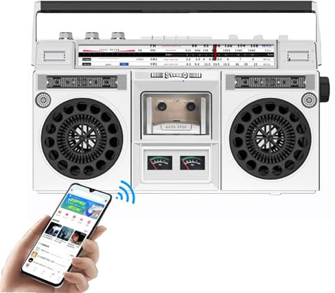 Reproductor de CD y Cintas Boombox Retro, Boombox Bluetooth Retro de los años 80, Compatible con Entrada SD/USB, con Radio Am/FM, grabación/transcripción con un Solo Clic, para reuniones Familiares,