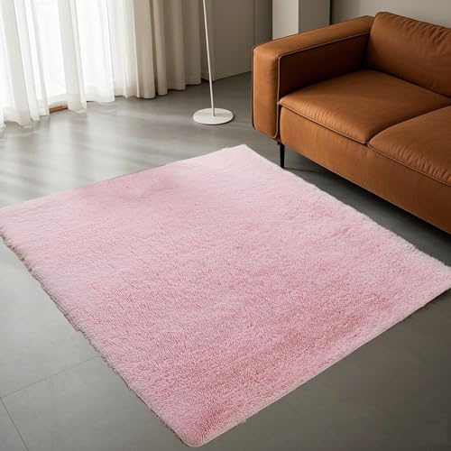 STGAO Alfombra Salon Grandes Shaggy 45 x 180 cm Lavable Antideslizante Alfombra de Cama Súper Suave para Comedor, Dormitorio, Pasillo y Habitación Juvenil, Rosa