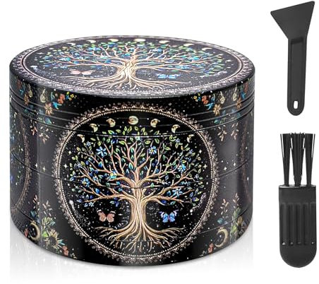 LHOEST 63 MM Grinder Metalico Molinillo Especias Sal Grinder árboles 4 Capas de Diseño Molinillo con Rascador y Cepillo de Plástico para Cocina Cocinando