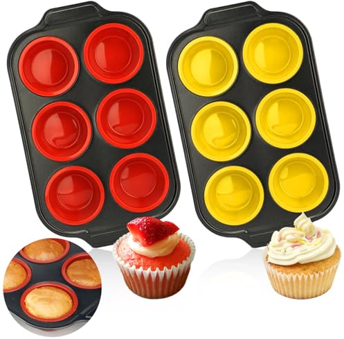 IVEOPPE 2 moldes de silicona para magdalenas, de acero al carbono, 31 x 18 cm, para 12 magdalenas, para tartas de papel, moldes para magdalenas, moldes para magdalenas, moldes para magdalenas (rojo y