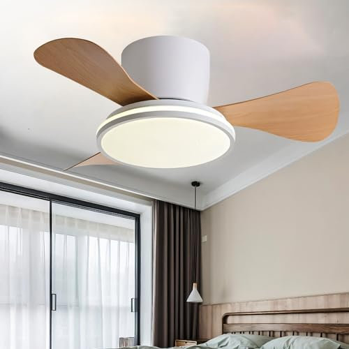 LED Fan Light 30in Remote Control Silent Reversible Ceiling Fans With Lights 3 Blade 6 Speed 3 Color Temperature Light Fan Ceiling Smart Indoor Modern Timer For Bedroom, Living Room, Lounge-White Wood