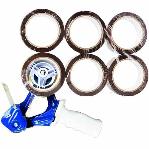 BOXXtape Premium braun 6 Rollen + Profi Handabroller für Klebebänder bis 50 mm Bandbreite | Sicherheitsmesser
