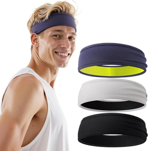 EasYoung Men's Headband 3 Pack, Sweatband and Sports Headband for Running, Cycling, Basketball, Cross Training, Fitness Workout