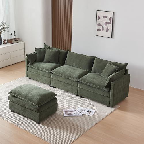 FunniHomi Kombination Sofa, Chenille-Stoff modernes L-förmiges Kombinationssofa mit Chaiselongue, Ecksofa für 5 im Wohnzimmer, geeignet für Schlafzimmer, Wohnung, Büro Grün