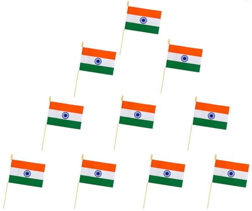 10 Pack India Flags - Handheld Flag- Desktop Flag-5x8 In, Indian Mini Flag,Safety Ball Top. Suitable For Party Decorations, Store Displays, Bar Decorations And National Day Parades. (India)