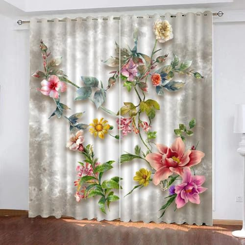 HABEAT 3D Blumen Gardinen Abdunkelnde Blumen Kindervorhänge Vorhang mit ösen 2er Set Vorhänge Blickdicht Verdunkelungs für Kinderzimmer Schlafzimmer Wohnzimmer B 140 X H 160 cm（Stil 39-8）