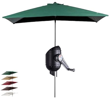 MACAGGTNTU 200cm 250cm Ombrellone da Giardino Ombrellone da Terrazze con Manovella, Ombrellone da Balcone Piccolo per Parete Cortile Portico caffè(Green,250 * 130cm/8.2 * 4.3ft)