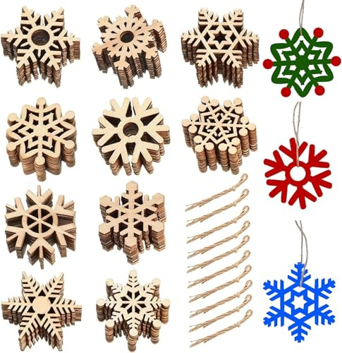 FOGAWA 100 Stück Weihnachtsdeko Holz Schneeflocken zum Bemalen Christbaumschmuck Anhänger Holzscheiben Weihnachten DIY Deko Weihnachtsdekoration für Weihnachtsbaum, Fenster, Geschenkanhänger 5cm
