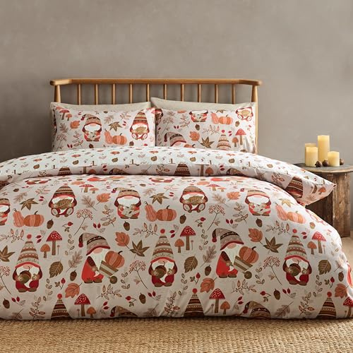 Catherine Lansfield Woodland Gonks So Soft Wende-Bettwäsche-Set mit Kissenbezügen, für King-Size-Bett, Natur