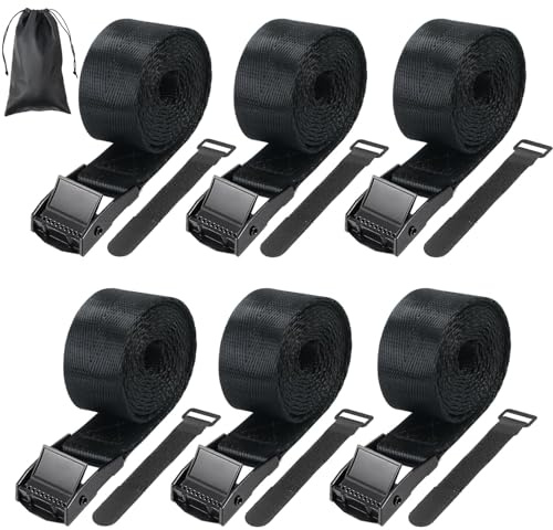 VirtuGro 6 Pack Ratchet Tie Down Straps 1m x 25mm Heavy Duty Lashing Straps Adjustable Bike Roof Rack Straps Tensioning Belts with Cam Buckle for Vans Motorcycle Trucks Trailer Luggage Cargo (Black)