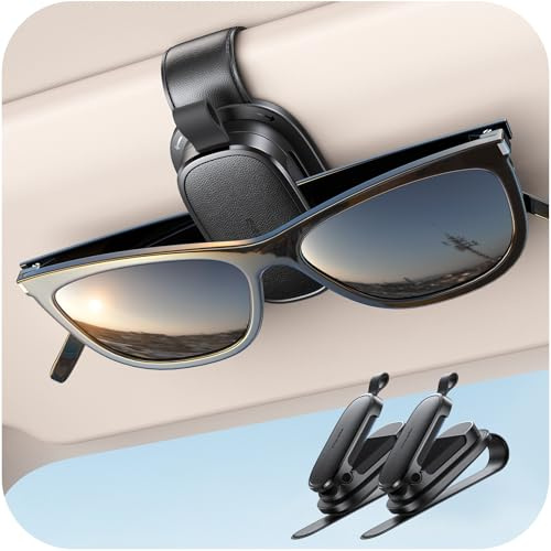 Chfeila Brillenhalter für Auto, 360° Drehbar, 2 Stück Sonnenbrillenhalter | 2026 Upgrade, Magnetischer Sonnenbrillenhalter, Universaler Leder Sonnenblende Clip, Auto Gadgets Zubehör Innenraum, Schwarz