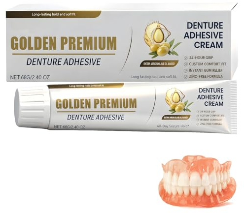 Denture Adhesive Gel, Thermoplastic False Teeth Adhesive for All-Day Hold, Breath Freshening,Gentle on Gums, Tightens Loose Dentures