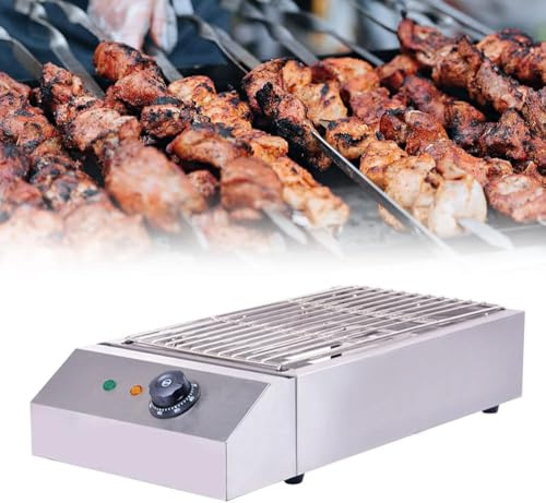 Parrilla eléctrica, parrilla de barbacoa sin humo con bandeja de goteo llena de agua y control de temperatura, parrilla de kebab interior, diseño portátil seguro para cocinar
