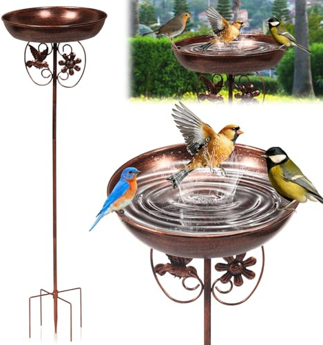 Vogeltränke Stehend, 80cm Metall Vogelbad für Garten, Stabil Vogelbecken mit 5-armigem Erdspieß, Antike Vogeltränke Winterfest Futter Wasserschale, Dekoration für Draußen Garten,Hof,Terrasse,Rasen