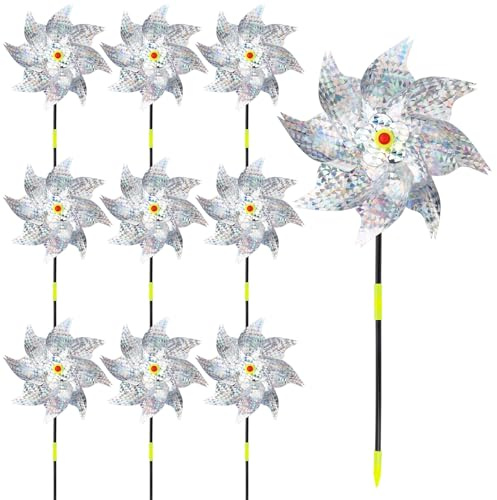 10 Pcs Reflective Bird Scarer Windmill, 52cm Outdoor Bird Deterrent for Garden, Balcony and Crop Protection
