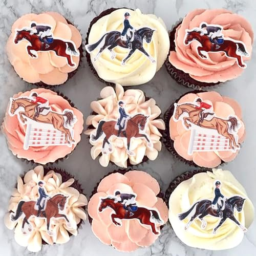 Blumomon 40Pcs Edible Horse Racing Cupcake Toppers Horse Riding Cake Decorations for Equestrian Themed Birthday, Baby Shower, Royal Ascot Cheltenham Festival Party Decorations
