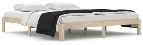 Qnhdfrt Massivholzbett 180x200 cm, Bettgestell aus massivem Kiefernholz, Stabiles Holzbett mit Lattenrost für Schlafzimmer, Rustikales Naturdesign, Unbehandeltes Kiefernholz