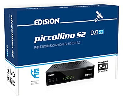 EDISION PICCOLLINO S2 Decoder DVB-S2 HD Ricevitore Digitale Satellitare Full HD DVB-S2 H265 HEVC, USB, HDMI, SCART, LAN, IR, Supporto USB WiFi, Telecomando Universale 2in1