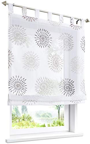 Raffrollo mit Kreis-Motiven Druck Design Rollos Voile Transparent Vorhang (BxH 100x140cm, Braun mit Schlaufen)