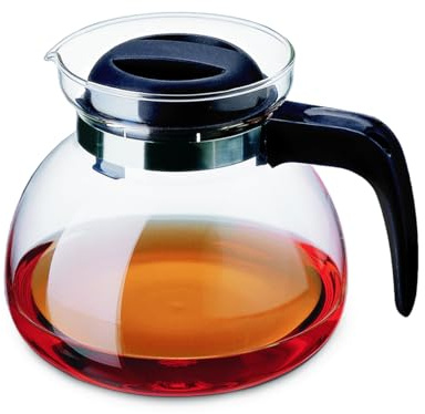 Simax Glassware 2.5 Quart Glass Teapot | Short Spout, Stay Cool Plastic Handle and Lid, Stovetop and Dishwasher Safe, Heat, Cold, and Thermal Shock Resistant Borosilicate Glass