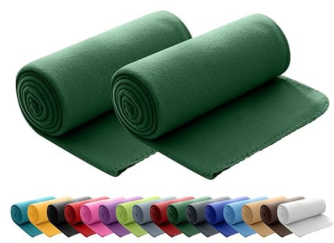 Set di 2 coperte in pile, Oeko-Tex 130 x 160 cm circa. 400 g, con cuciture antipelucchi sul bordo, verde scuro, verde scuro