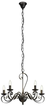 Lindby Kronleuchter Shervan (Retro, Vintage Antik) in Braun aus Metall (5 flammig E14) - Pendelleuchte Hängelampe Lüster Lampe Deckenleuchte Deckenlampe Wohnzimmerleuchte