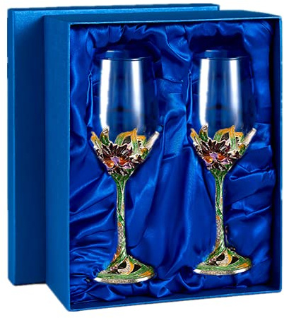 Comeon Wine Glasses Crystal Red Wine Glasses Elegant Champagne Glasses Enamels Floral Decorative Goblets(Green /2 set(gift box))