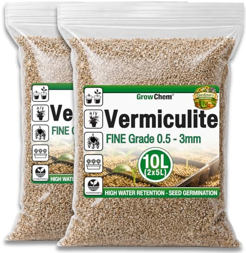 Grow Chem Vermiculite for Plants 10L(2x5L) FINE- Seed Starting & Soil Mixes | Horticultural Vermiculite - Improves Soil Nutrient & Water Retention, Seed Germination, Potting Mixes & Indoor Gardening