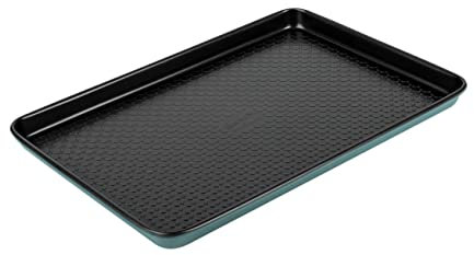 Prestige x Nadiya Oven Tray Non Stick - Large Baking Tray, Durable Anti Warp Steel, Freezer & Dishwasher Safe Bakeware, 38 x 25cm, Teal with Black Interior, 10 x 15