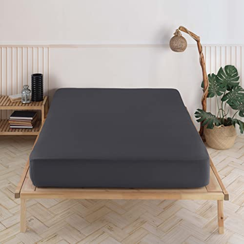 Vency Premium Jersey Spannbettlaken 160x200cm Anthrazit - Spannbetttuch 100% Baumwolle, Bettlaken 160x200 Bis 35 cm Matratzenhöhe Anthrazit
