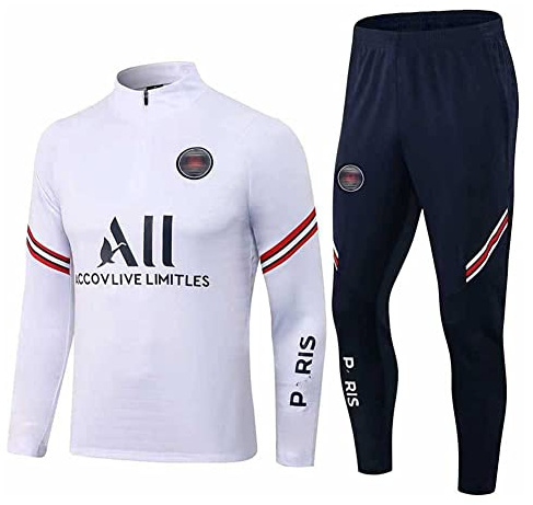 JIEAGY París Jersey Mono de entrenamiento de manga larga chaqueta primavera y otoño chaqueta traje de fútbol uniforme personalizado PSG hombres mujer(XL-XLarge,White)