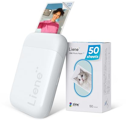 Liene 2x3” Photo Printer, Mini Instant Portable Color Mono Picture Printer Bundle 50 Zink Adhesive Paper, Bluetooth 5.0, Compatible w/iOS & Android, Small Phone Sticker for iPhone, Smartphone, White