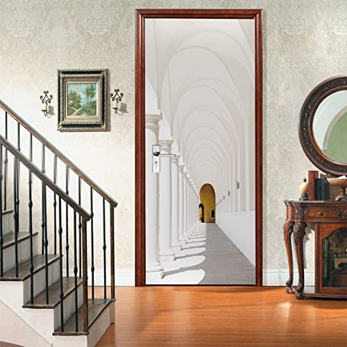 A.Monamour Adesivo Porta Autoadesiva 3D Una Galleria Architettonica Bianca Di Colonne Bianche Vinile PVC Adesivi per Porte Interne Pellicola Adesiva Poster Sticker Murale Parete Carta da Parati