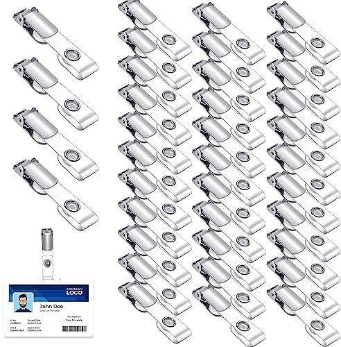 Photect Befestigungsclips für Kartenhalter Metall Abzeichen Clips mit Transparenten PVC Bänder Klappe Ausweishalter Clips mit Metall Druckknopf für Namensschildhalter Kartenhalter(100 Stück)