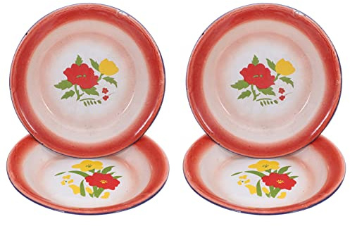 Luxshiny Assiette Émaillée 4 Pièces Simple et Pratique pour Desserts | Plateau Fruits, Usage en Boutique ou Thanksgiving, Résiste à Déformation, Lot de Quatre