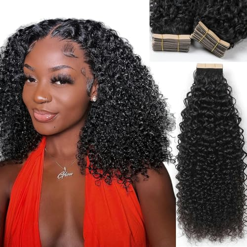 YDDM Schwarze Frauen tape extensions echthaar schwarz Kinky Curly Tape in haarverlängerung echthaar tapes unsichtbare extensions echthaar tape extensions echthaar 14 Zoll 20 stück 30G
