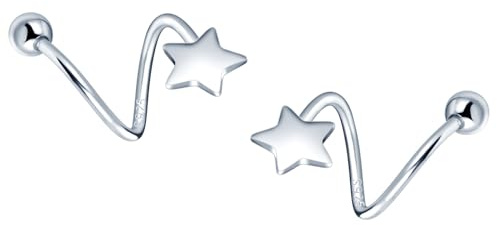 MICMIF 925 sterling silver stjärna örhängen dam spiral kreoler stjärna twist crawler örhängen dubbla kreoler piercing örhänge allergivänliga för kvinnor och flickor, Sterlingsilver, Ingen ädelsten