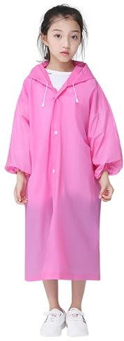 xianynow Chubasquero para Niños, Reutilizable Poncho de Lluvia Impermeable Capa lluvia con Capucha Espesar EVA Chubasqueros Impermeable Chaquetas de Lluvia Poncho de Lluvia para Niños Niñas (rosa)