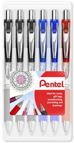 Pentel EnerGel XM BL77 – einziehbarer Flüssiggel-Tintenschreiber – 0,7 mm – 54 % recycelt – Blisterpackung Geschenkset mit 6 Stück (sortiert)