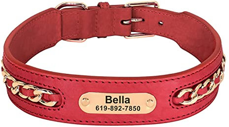 SARUEL Personalisiertes Hundehalsband Für Große Hunde ID-Halsband Mit Eingraviertem Namen Für Kleine Mittelgroße Hunde Metalldesign,Rot,XXL