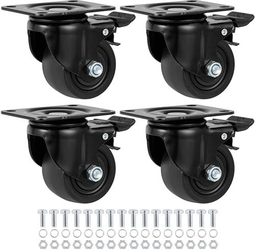 Finnhomy 3 Inch Caster Wheels Set of 4 Heavy Duty Low Profile Plate Swivel Casters with Brake Premium Solid Nylon Wheels 4,400 Lb Anti-wear Lockable Furniture Caster Sturdy for Toolbox Workbench Black