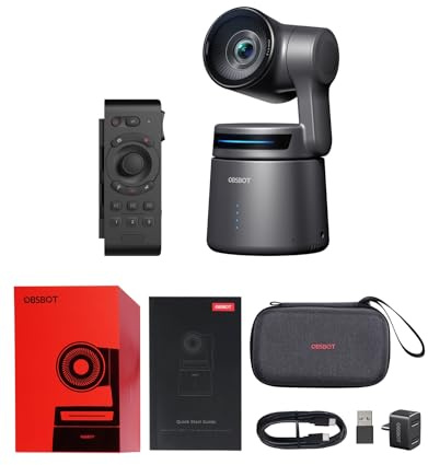 OBSBOT Tail Air & Smart Remote Combo, Streaming Kamera Mit KI-Tracking PTZ | Intelligente APP, Gestensteuerung, HDMI/USB-C/Kabellose Webcam, Videokameras für Livestreaming, YTB, Kirchen, Creator, Sport.