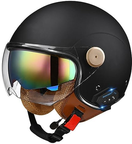 Motorradhelm mit Bluetooth Herren Damen ECE-zertifizierter Motorrad Jethelme Integrierter Bluetooth-Helm mit Anti-Fog-Doppelspiegel Rollerhelm Scooterhelm L,XL